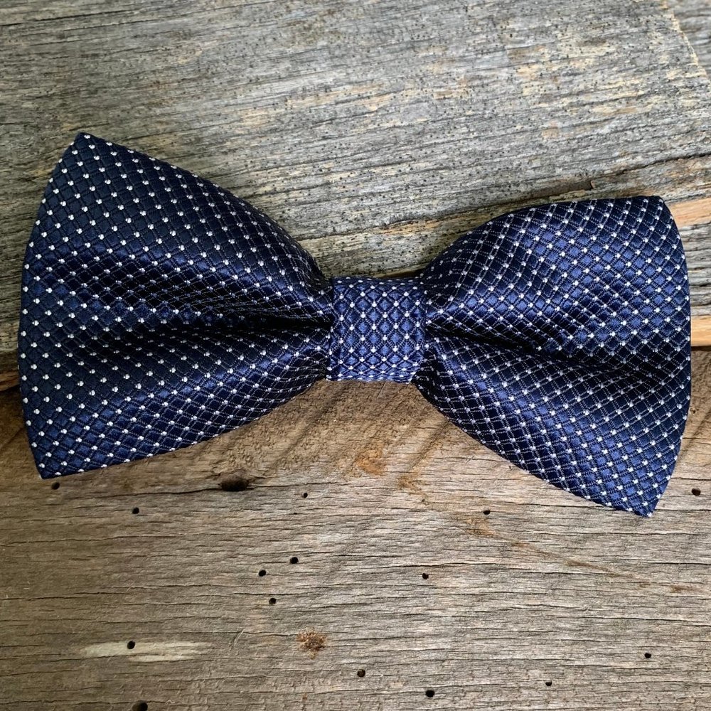 Navy Bowtie with Small White Polka Dots
